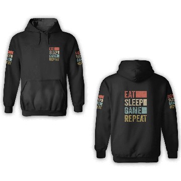 Discover Vintage Retro Gamer Accessory Eat Sleep Game 3D Hoodies