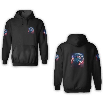 Discover America lion under Moon with American Flag 3D Hoodies