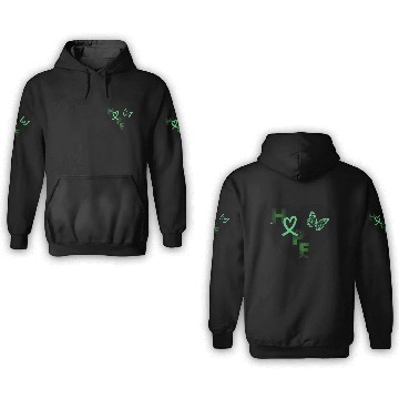 Discover Liver Cancer Hope & Butterfly Heart Black/Green 3D Hoodies