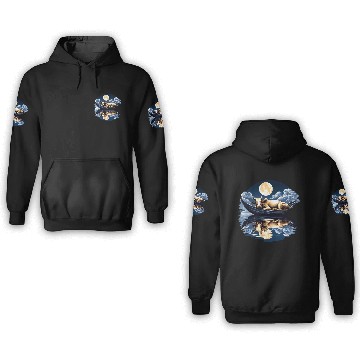 Discover Sleeping cow in boat under the moon 3D Hoodies