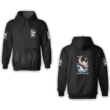 Discover Magical Dreams Sleeping Cat Unicorns Pastel Clouds 3D Hoodies