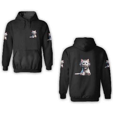 Discover Music Lover Cat V II on Unisex Poly Cotton 3D Hoodies