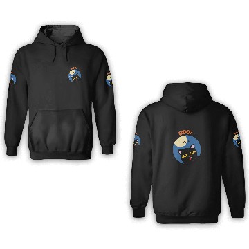 Discover Boo cat in the moon light with a bat Halloween 3D Hoodies