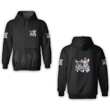Discover Winter Christmas Bulldogs with Blue Hats 3D Hoodies