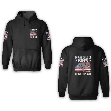Discover In a World of Donkeys American Flag Elephant 3D Hoodies