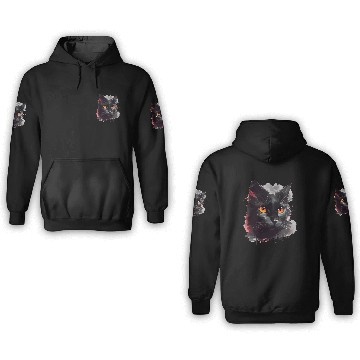 Discover Black Cat Japanese Watercolor Mystery Gaze 3D Hoodies