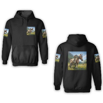 Discover Palomino horse next to a velociraptor 3D Hoodies
