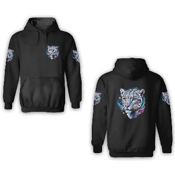 Discover Cosmic Snow Leopard - Ethereal Animal Portrait 3D Hoodies