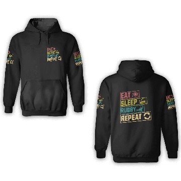 Discover Eat sleep rugby repeat hobby 3D Hoodies