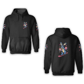 Discover Easter Bunny on a snowboard with Easter eggs 3D Hoodies
