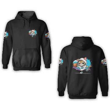 Discover cute cat in 3D Hoodies is playing basketba in graffiti