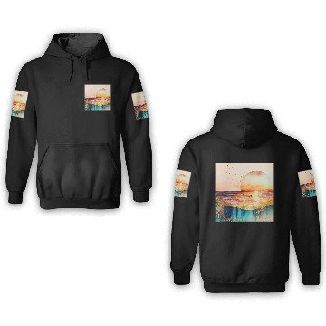Discover Sunset Beach Watercolor Painting 3D Hoodies