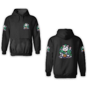 Discover Kawaii St Patricks Day Cat With a Pot Of Gold 3D Hoodies