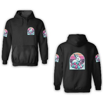 Discover Synthwave Easter Bunny with Eggs 3D Hoodies