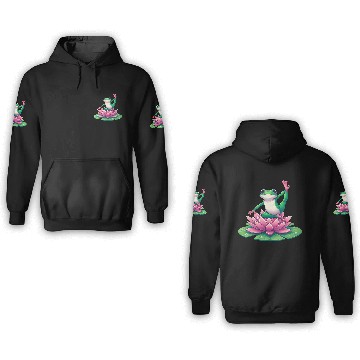 Discover Frog Yoga Meditation on Water Lily 3D Hoodies