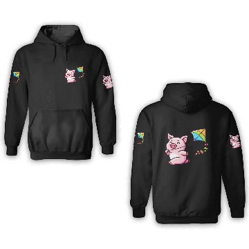 Discover Playful Piglet: Kite-Flying Joy 3D Hoodies