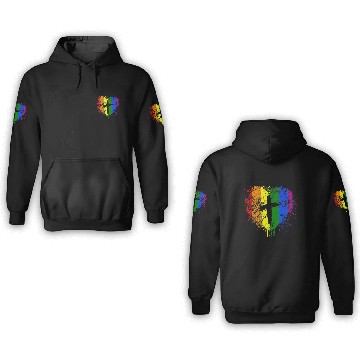 Discover Rainbow Heart with Cross Gay Pride LGBT Christian 3D Hoodies