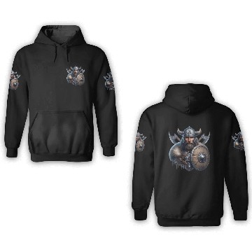 Discover Fierce Viking Warrior with Shield and Axes 3D Hoodies