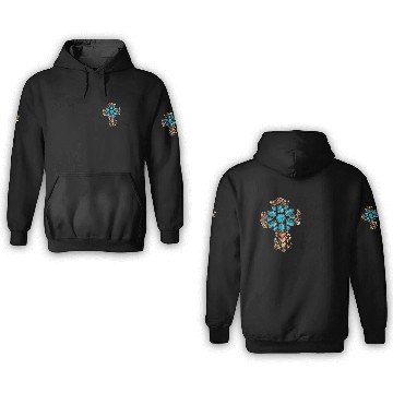 Discover Turquoise Cross Western Aztec Art 3D Hoodies