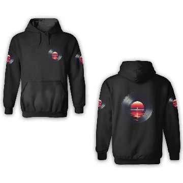 Discover Vinyl LP Music Record, Retro Sunset 3D Hoodies