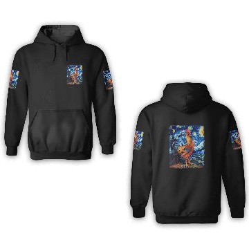 Discover Chicken Farm Farmer Farming Starry Night Painting 3D Hoodies