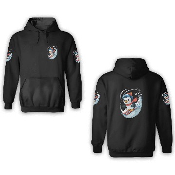 Discover Penguin Ski Adventure with Smiling Snowflakes 3D Hoodies