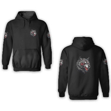 Discover Fierce Wolf Head Illustration with Red Tribal Mark 3D Hoodies