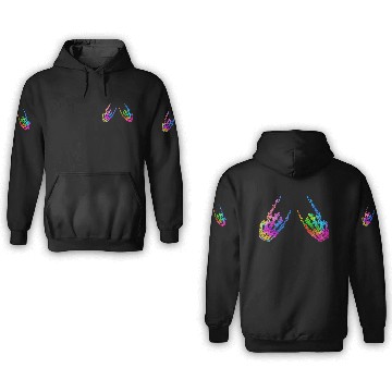 Discover Rock On Rock Star Skeleton Hands LGBT Rainbow 3D Hoodies