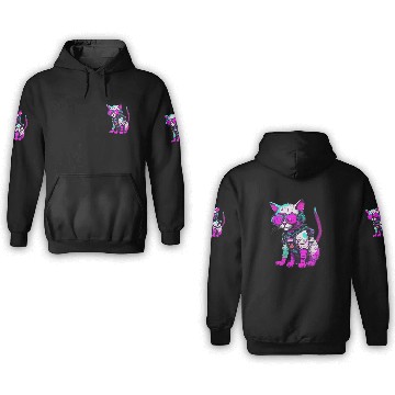 Discover Punk Space Cat with Neon Goggles 3D Hoodies