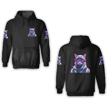 Discover Mystical Cyberpunk Bad Cat 3D Hoodies
