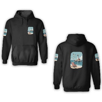 Discover Deck Chair Beach chair and lighthouse ocean scene 3D Hoodies