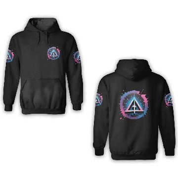 Discover Neon Geometric Arrow in Cosmic Splash 3D Hoodies