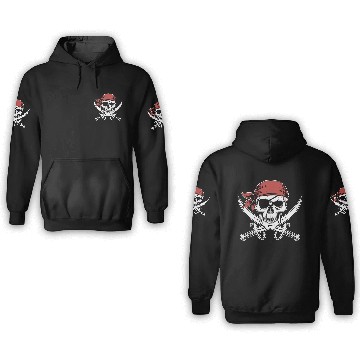 Discover Pirate Skull Crossbones Red Bandana Jolly Roger 3D Hoodies