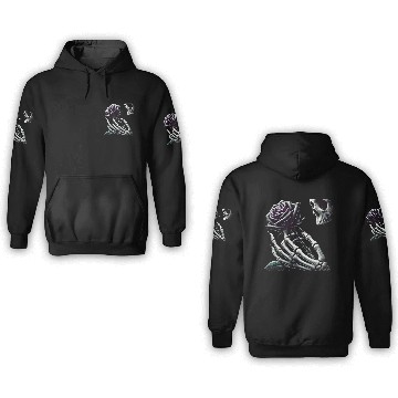 Discover Skeleton Hand Holding a Poisonous Rose 3D Hoodies