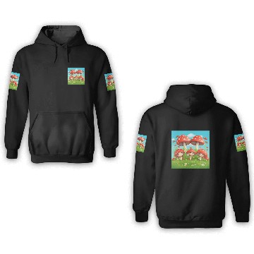 Discover Mushrooms in Grass - Enchanting Nature-Inspired 3D Hoodies