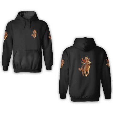 Discover Funny Ginger Cat Riding Golden Retriever/Realistic 3D Hoodies