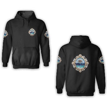 Discover Tree over Ocean-Themed Mosaic Brooch with Diamond 3D Hoodies