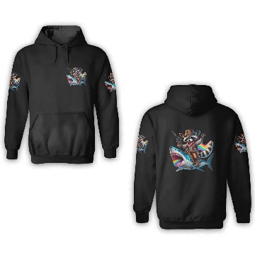 Discover Funny Vintage Cowboy Raccoon Shark Rainbow Art 3D Hoodies