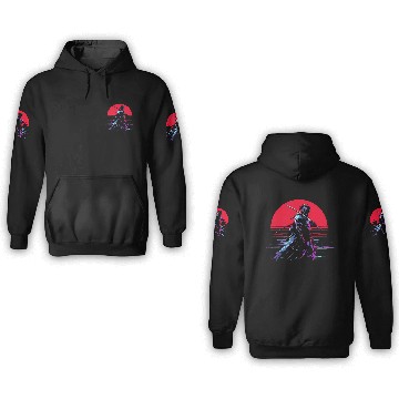 Discover Cyberpunk Samurai Warrior Under Neon Moon 3D Hoodies