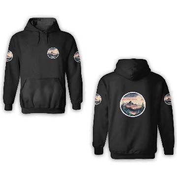 Discover Retro 80s Gradient Sunset Mountain Sticker. 3D Hoodies