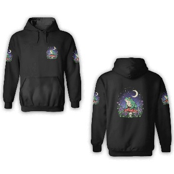 Discover Green Frog on Red Mushroom - Starry Night 3D Hoodies