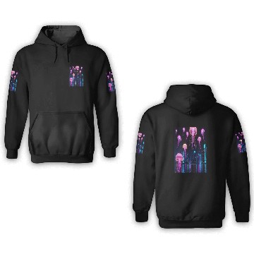 Discover Neon Jellyfish Over Cyber City 3D Hoodies