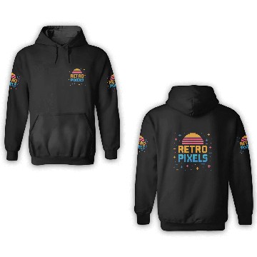 Discover Retro Pixels – Neon 8-Bit Sunset Vibes 3D Hoodies