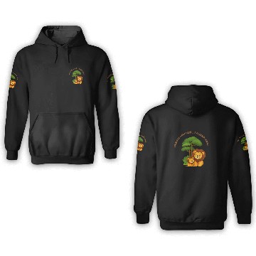 Discover Joyful Lion and Cub Under Green Tree 3D Hoodies