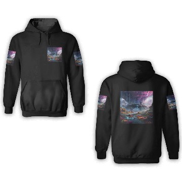 Discover Alien Planet: Fantasy Mountain Cityscape 3D Hoodies