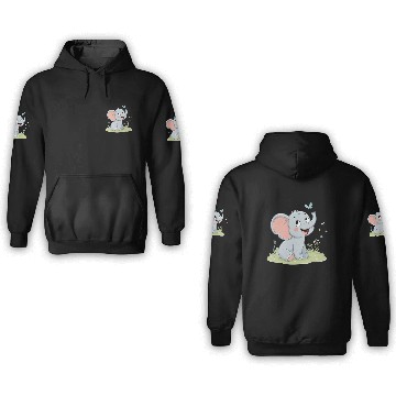 Discover Playful Elephant with Butterflies and Flowers 3D Hoodies