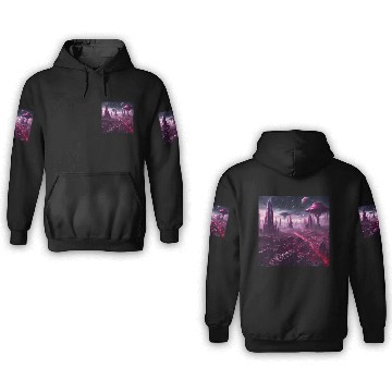 Discover Sci-Fi Future World And Alien City in Neon Pink 3D Hoodies