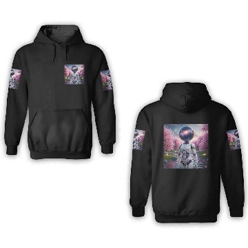 Discover Futuristic Robot in Cherry Blossom Paradise 3D Hoodies