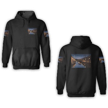 Discover Serene Night Riverside Boat Scene 3D Hoodies