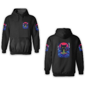 Discover Neon Black Cat Ramen Art 3D Hoodies